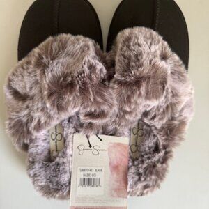Jessica Simpson women black faux fur slippers black memory foam XL